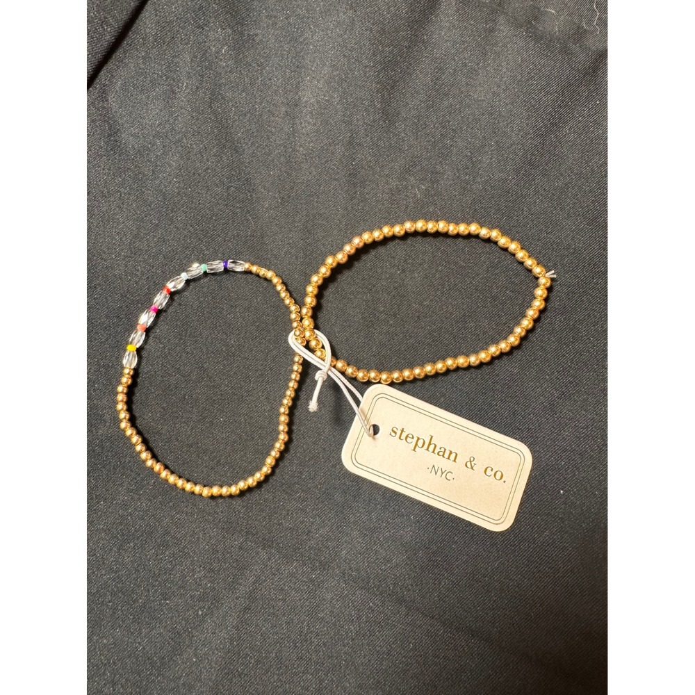 Stephan & Co. Delicate Gold Dainty Bead Layering Bracelets-NWT